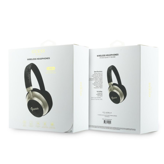 Bluetooth слушалки Guess ENC 4G PU Gold Script Metal - Черни