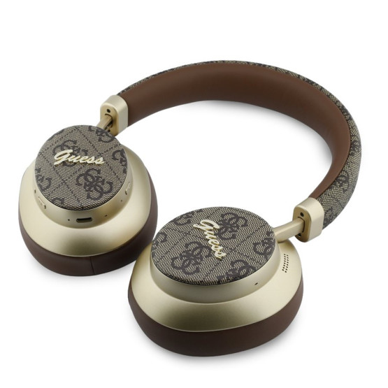 Bluetooth слушалки Guess ENC 4G PU Gold Script Metal - Кафяви