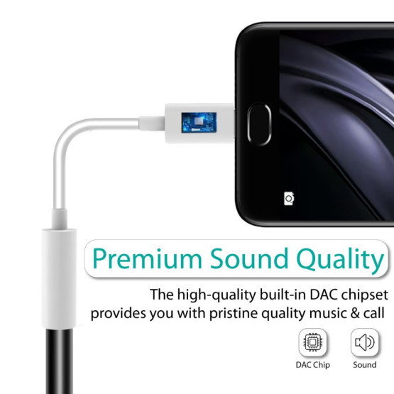 Адептер ProMate AUXLINK-C, Type-C to 3.5mm AUX Adapter, 12cm - Бял