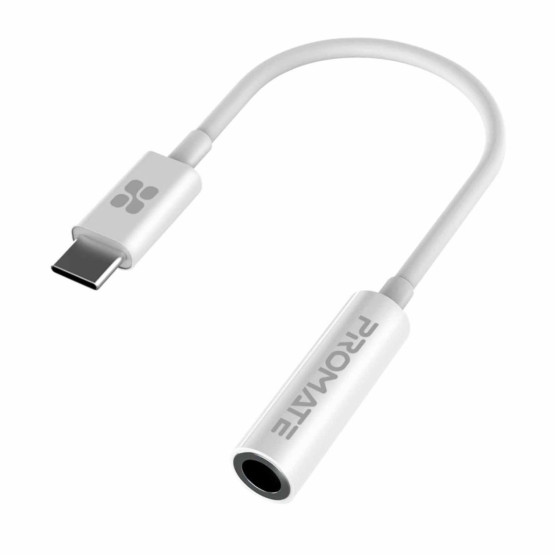 Адептер ProMate AUXLINK-C, Type-C to 3.5mm AUX Adapter, 12cm - Бял