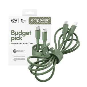 Data кабел empower by PanzerGlass Racing USB-C to USB-C Cable 60W USB 2.0, 2m - Зелен