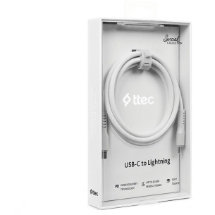 Data кабел ttec USB-C - USB-C 60W PD/QC Fast Charging/Data Cable - 120cm - Бял