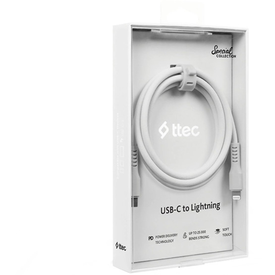 Data кабел ttec USB-C - Lightning Charge/Data Cable 120cm - Бял