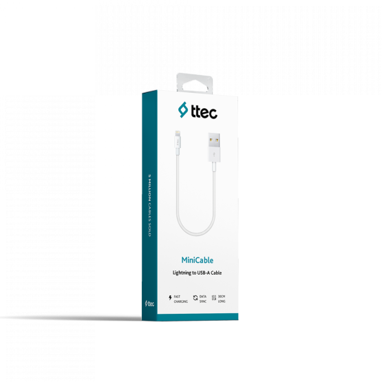 Кабел Mini Cable 30cm Lightning Charge/Data Cable - Бял