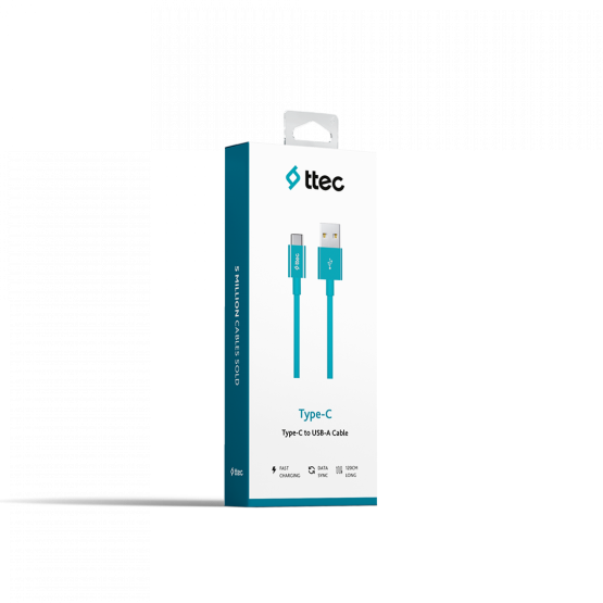 Кабел ttec Type C Charge / Data Cable , 2.0 - Тюркоаз