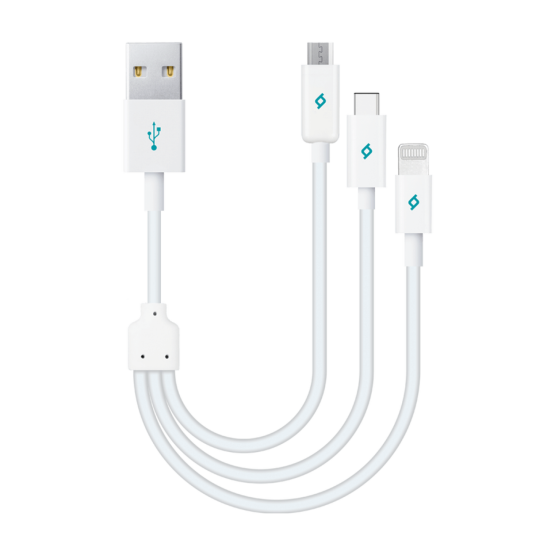 Кабел Mini Cable Trio 30cm Charge/Sync Type-C, Lightning, Micro USB - Бял, 117636