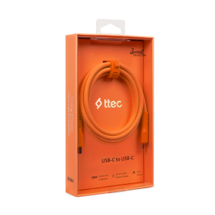Data кабел ttec USB-C - USB-C 60W PD/QC Fast Charging/Data Cable - 120cm - Neon Orange