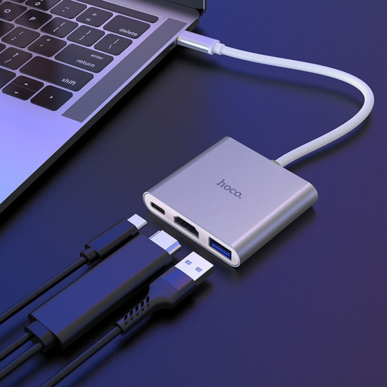 Хъб Hoco HB14 Easy use Type-C ( Type-C to USB3.0+HDMI+PD) - Сребрист