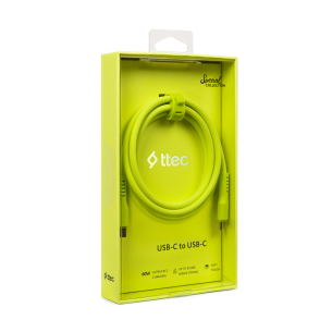 Data кабел ttec USB-C - USB-C 60W PD/QC Fast Charging/Data Cable - 120cm - Neon Yellow