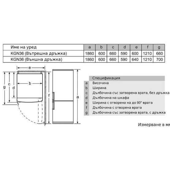 Хладилник с фризер Bosch KGN36NWEA , 305 l, E , No Frost , Бял - Bosch