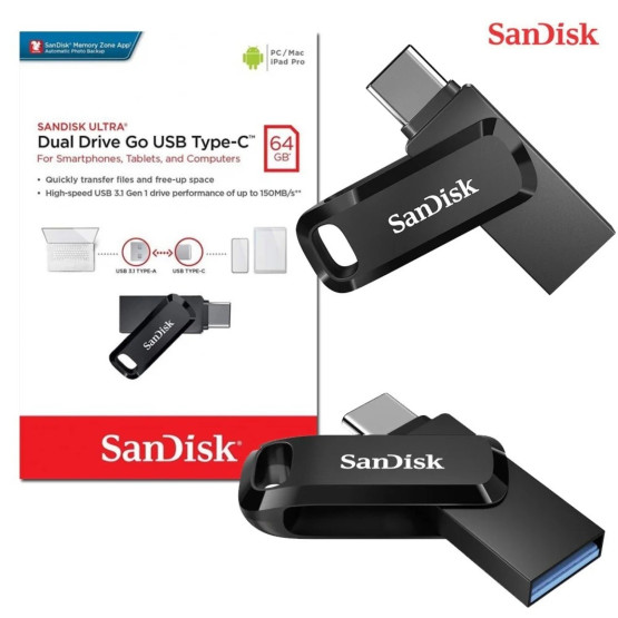 Флашка SanDisk, SDDDC3-064G-G46, Plastic Dual Drive, USB Type-C, Hojicha
