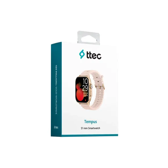 Smart часовник ttec Tempus 51mm TFT ScreenRectangular Metal Casing Smart Watch- Черен/Rose Gold