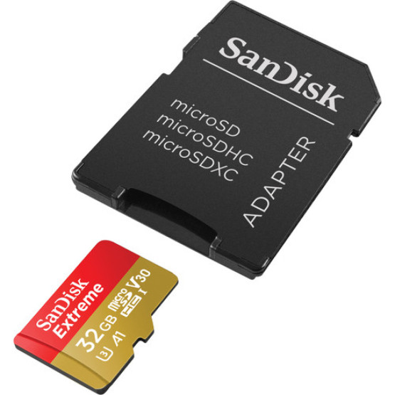 Мемори карта SanDisk Extreme microSDHC 32GB + SD Adapter + RescuePRO Deluxe 100MB/s A1 C10 V30 UHS-I U3
