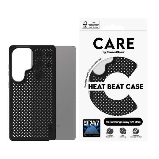 Гръб Care by PanzerGlass за Samsung Galaxy S25 Ultra, Feature Case, Heat Beat, QI Compatible, Черен