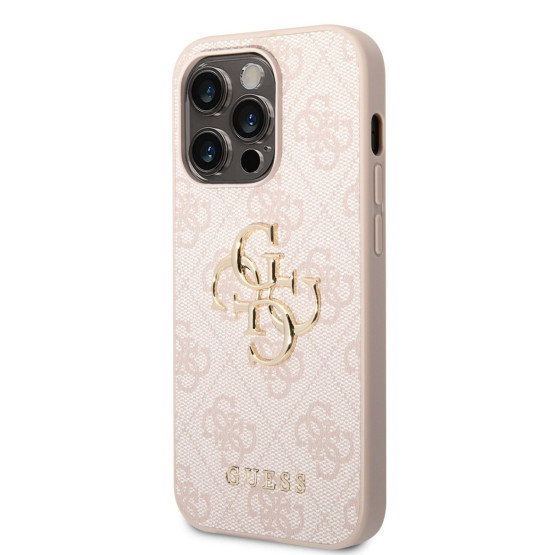 Гръб Guess PU 4G Metal Logo Case за iPhone 14 Pro - Розов