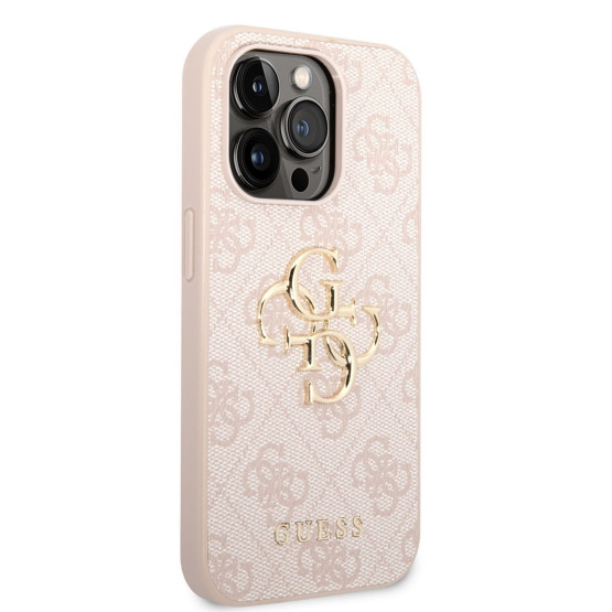 Гръб Guess PU 4G Metal Logo Case за iPhone 14 Pro - Розов