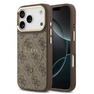 Гръб Guess PU Leather 4G Gold Frame MagSafe Case за iPhone 17 Pro - Кафяв