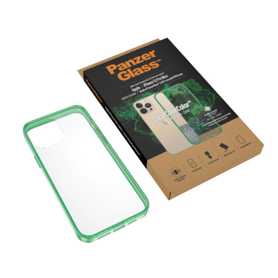 Гръб PanzerGlass за IPhone 13 Pro Max, ClearCase - Зелена рамка