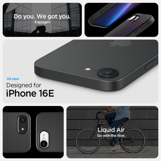 Гръб Spigen Liquid Air за iPhone 16E - Черен