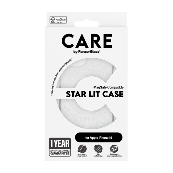 Гръб CARE by PanzerGlass за iPhone 15, Flagship Case Star Lit w. White MagSafe