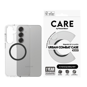 Гръб Care by PanzerGlass за Samsung Galaxy S25 Plus, Flagship Case, Прозрачен, Urban Combat, QI Compatible, Черен
