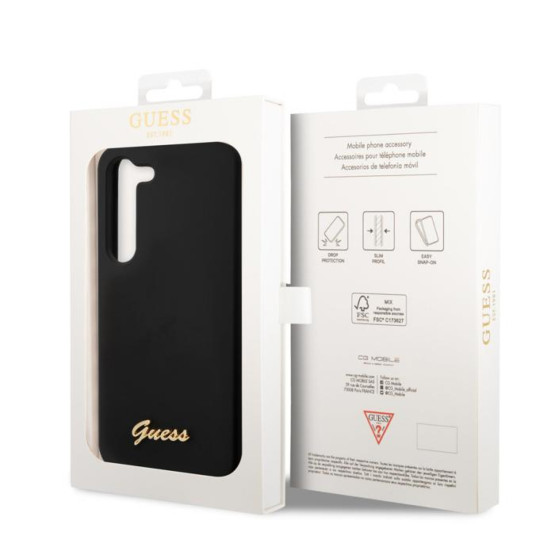 Гръб Guess Liquid Silicone Metal Logo Case за Samsung Galaxy S23 - Черен
