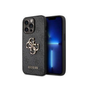 Гръб Guess PU 4G Metal Logo Case за iPhone 14 Pro - Сив