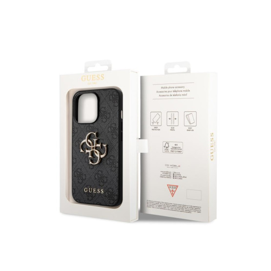 Гръб Guess PU 4G Metal Logo Case за iPhone 14 Pro - Сив