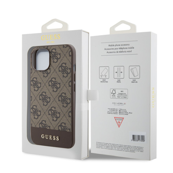 Гръб Guess PU 4G Stripe MagSafe Case за iPhone 15 - Кафяв