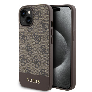 Гръб Guess PU 4G Stripe MagSafe Case за iPhone 15 - Кафяв