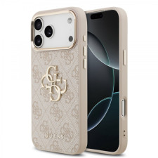 Гръб Guess PU Leather 4G Metal Logo Gold Frame MagSafe Case за iPhone 17 Pro Max - Розов