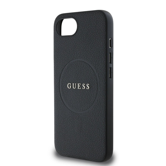 Гръб Guess за iPhone 16E, PU, Grained, 4G Metal Logo, Черен