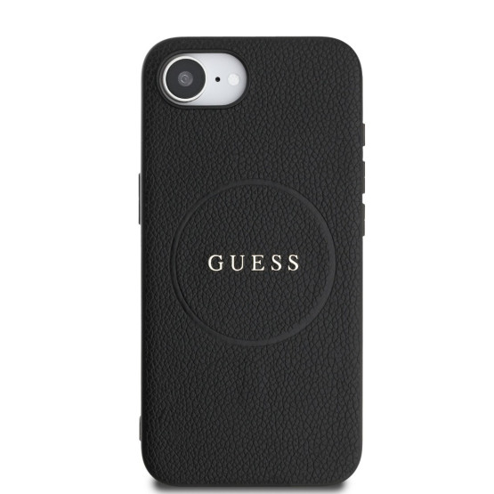 Гръб Guess за iPhone 16E, PU, Grained, 4G Metal Logo, Черен
