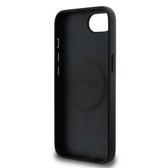 Гръб Guess за iPhone 16E, PU, Grained, 4G Metal Logo, Черен