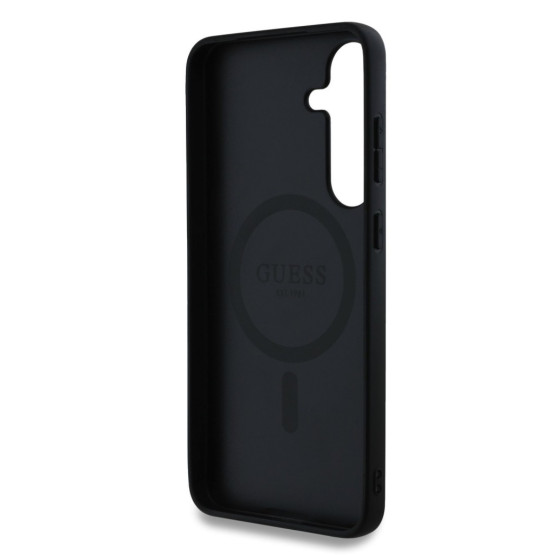 Гръб Guess за Samsung Galaxy S25 Plus, PU, Leather 4G, Colored Ring MagSafe Case, Черен