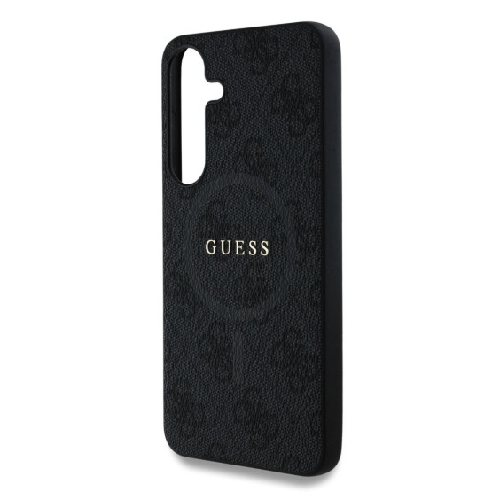 Гръб Guess за Samsung Galaxy S25 Plus, PU, Leather 4G, Colored Ring MagSafe Case, Черен