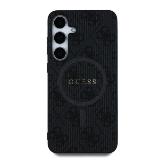 Гръб Guess за Samsung Galaxy S25 Plus, PU, Leather 4G, Colored Ring MagSafe Case, Черен