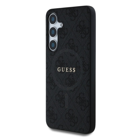 Гръб Guess за Samsung Galaxy S25 Plus, PU, Leather 4G, Colored Ring MagSafe Case, Черен