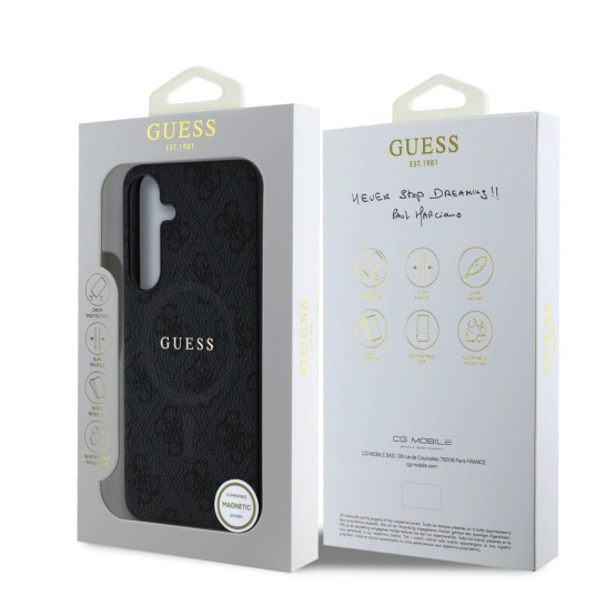 Гръб Guess за Samsung Galaxy S25 Plus, PU, Leather 4G, Colored Ring MagSafe Case, Черен