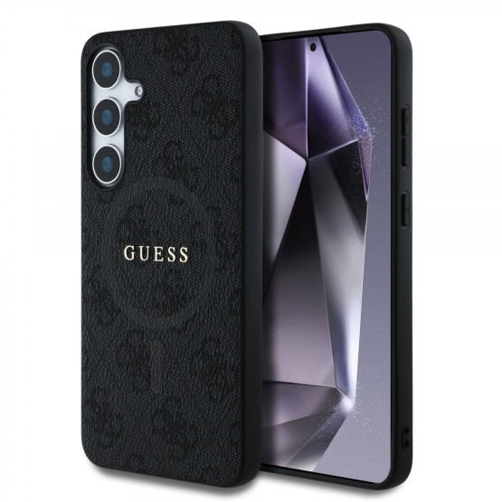 Гръб Guess за Samsung Galaxy S25 Plus, PU, Leather 4G, Colored Ring MagSafe Case, Черен