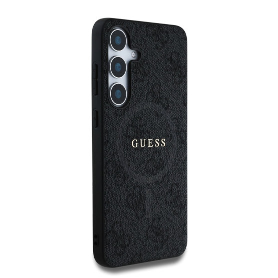 Гръб Guess за Samsung Galaxy S25 Plus, PU, Leather 4G, Colored Ring MagSafe Case, Черен