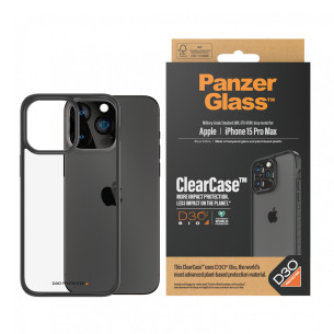 Гръб PanzerGlass за Apple iPhone 15 Pro Max Clearcase with D3O - Черна рамка