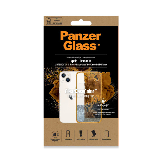 Гръб PanzerGlass за IPhone 13 , ClearCase - Оранжева рамка