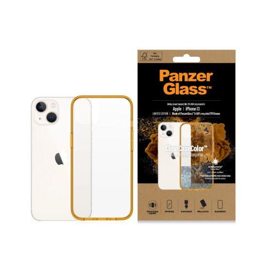 Гръб PanzerGlass за IPhone 13 , ClearCase - Оранжева рамка