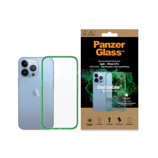 Гръб PanzerGlass за IPhone 13 Pro, ClearCase - Зелена рамка