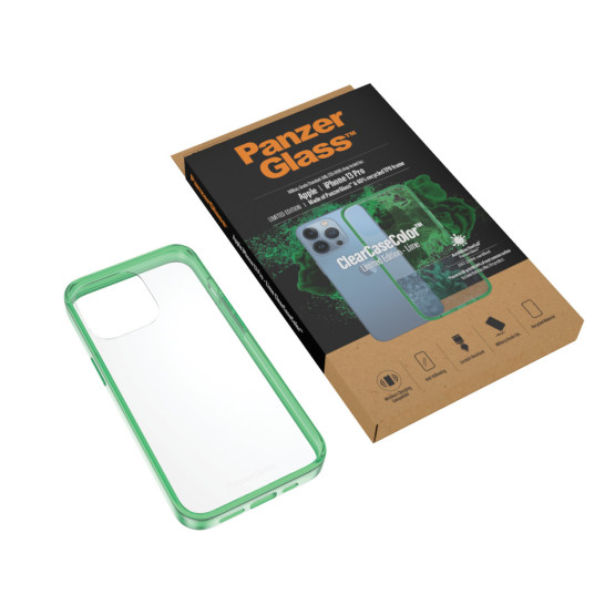 Гръб PanzerGlass за IPhone 13 Pro, ClearCase - Зелена рамка