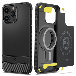 Гръб Spigen Rugged Armor MagSafe за iPhone 15 Pro Max - Черен