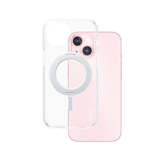 Гръб CARE by PanzerGlass за iPhone 15 Feature Silver Kick+MagSafe - Прозрачен