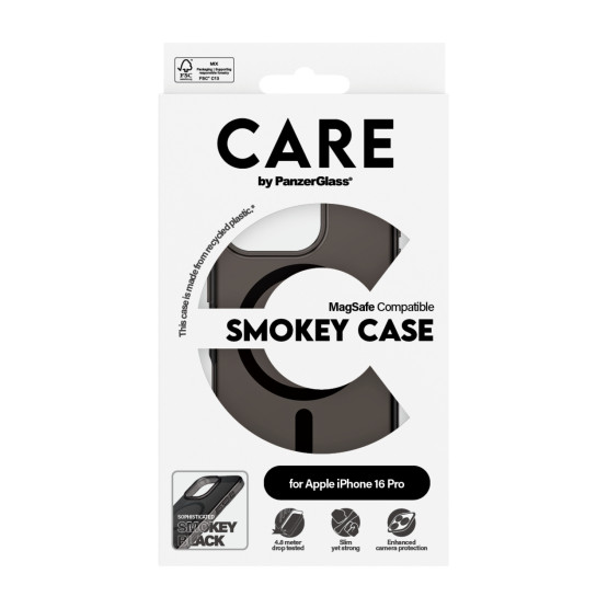 Гръб CARE by PanzerGlass за iPhone 16 Pro, Flagship, Smokey, Urban Combat, Black MagSafe