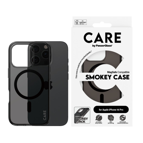 Гръб CARE by PanzerGlass за iPhone 16 Pro, Flagship, Smokey, Urban Combat, Black MagSafe